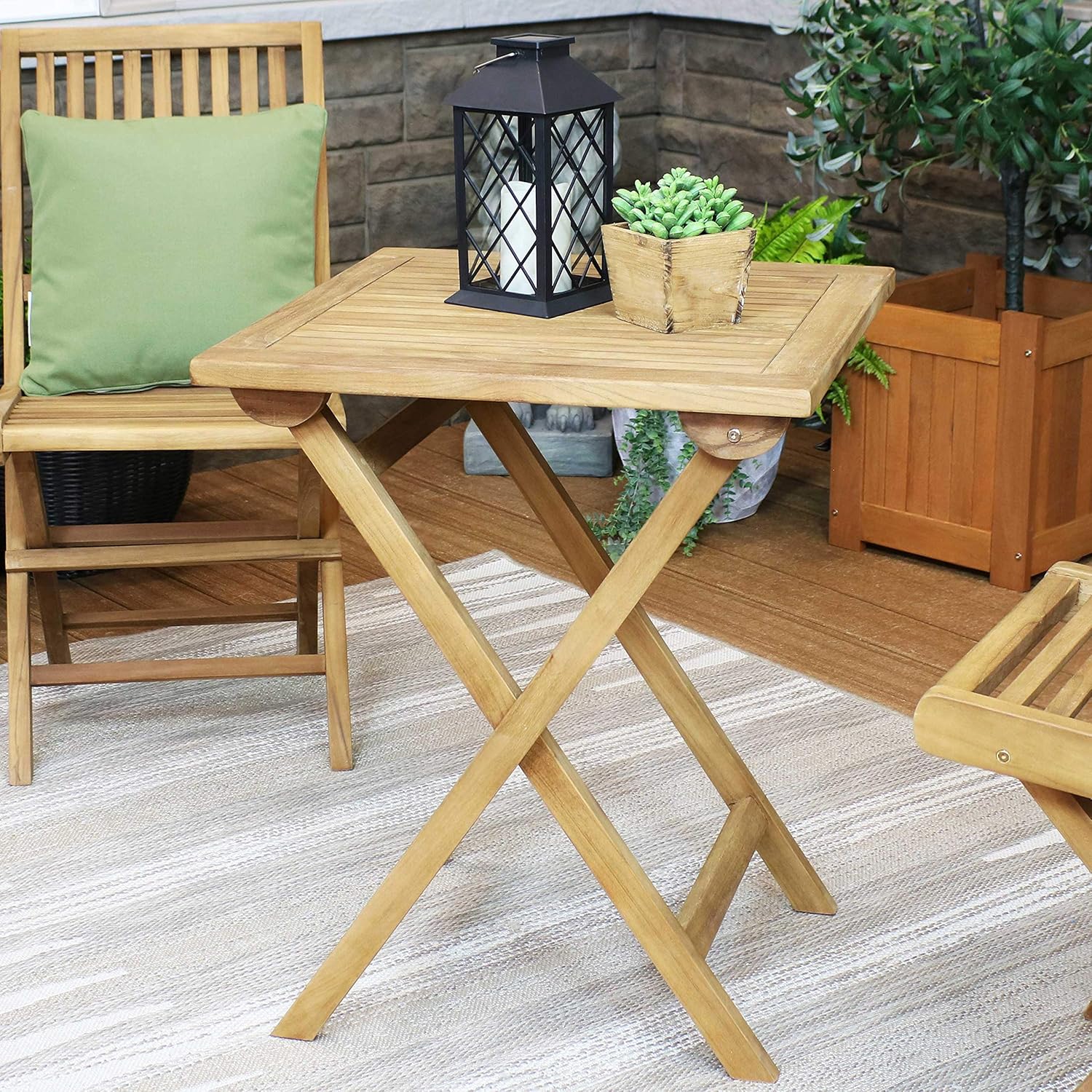 Sunnydaze Square Solid Teak Casual Outdoor Dining Table - 24-Inch - Light Wood Stain Finish - Patio, Deck, Lawn, Garden, Backyard or Terrace Wooden Table: Kitchen & Dining