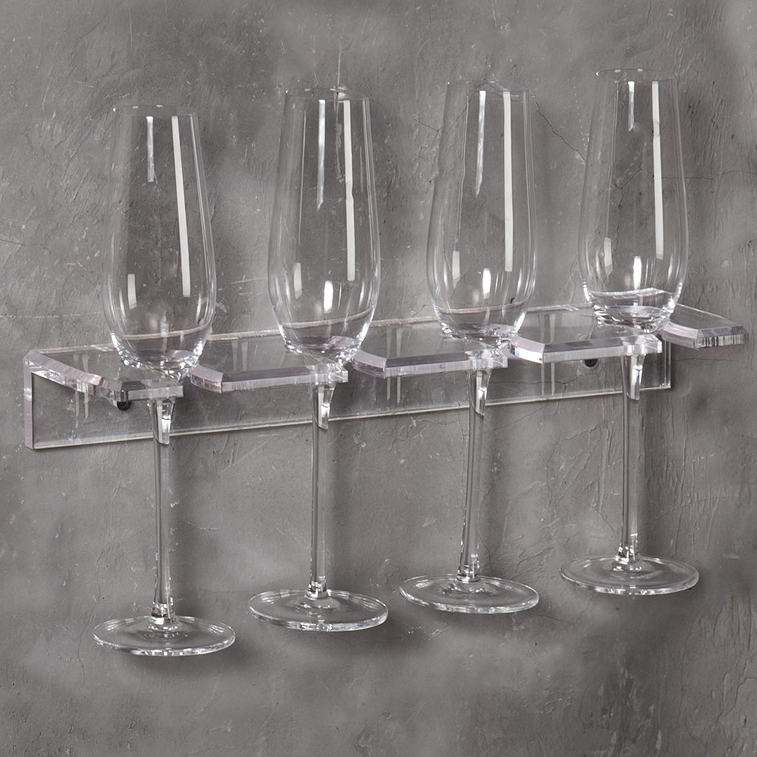 MyGift Clear Acrylic Wall Mounted Stemware Glass Hanging