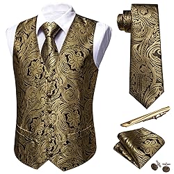 Barry.Wang Brown Vest Men Paisley Silk Jacquard
