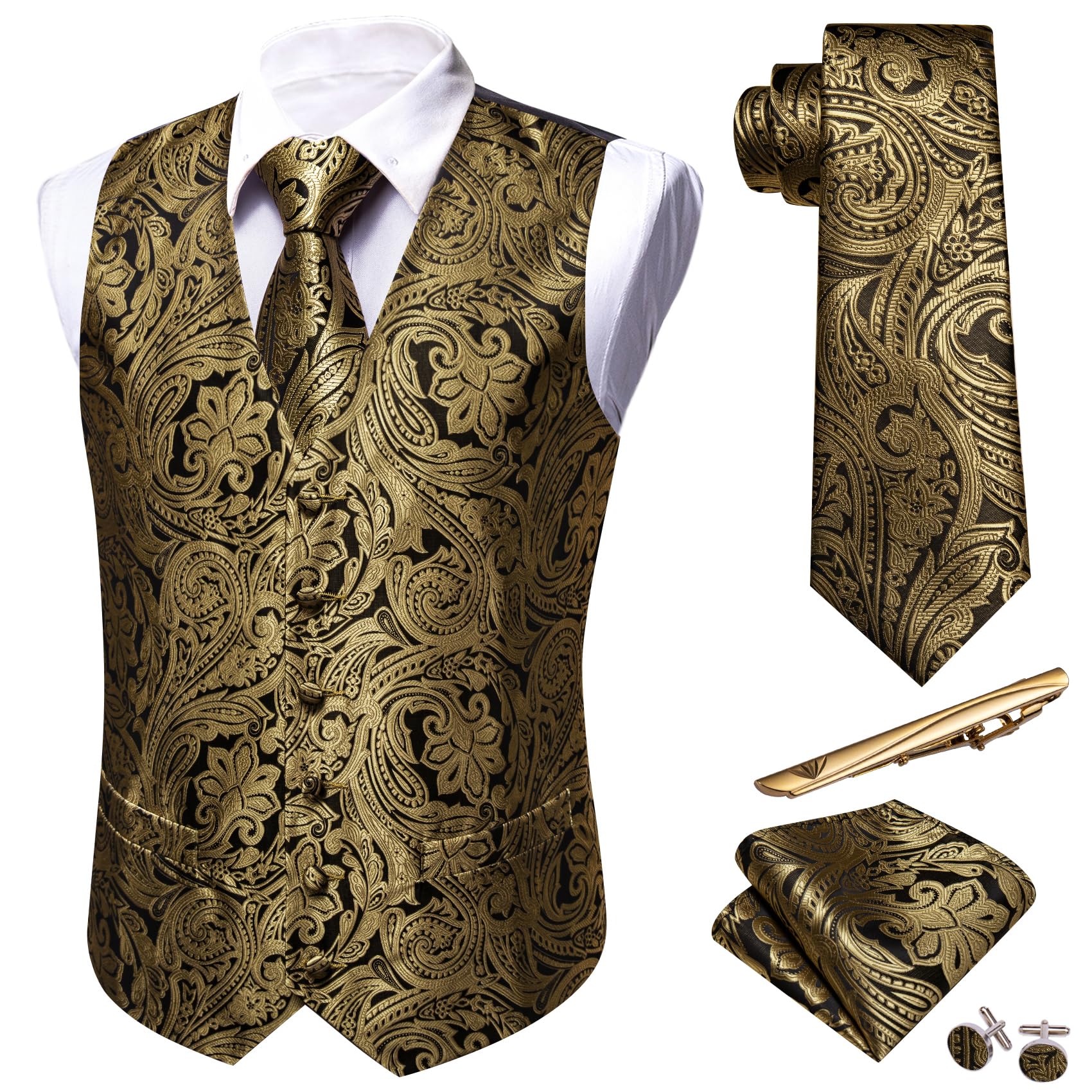 Barry.Wang Brown Vest Men Paisley Silk Jacquard