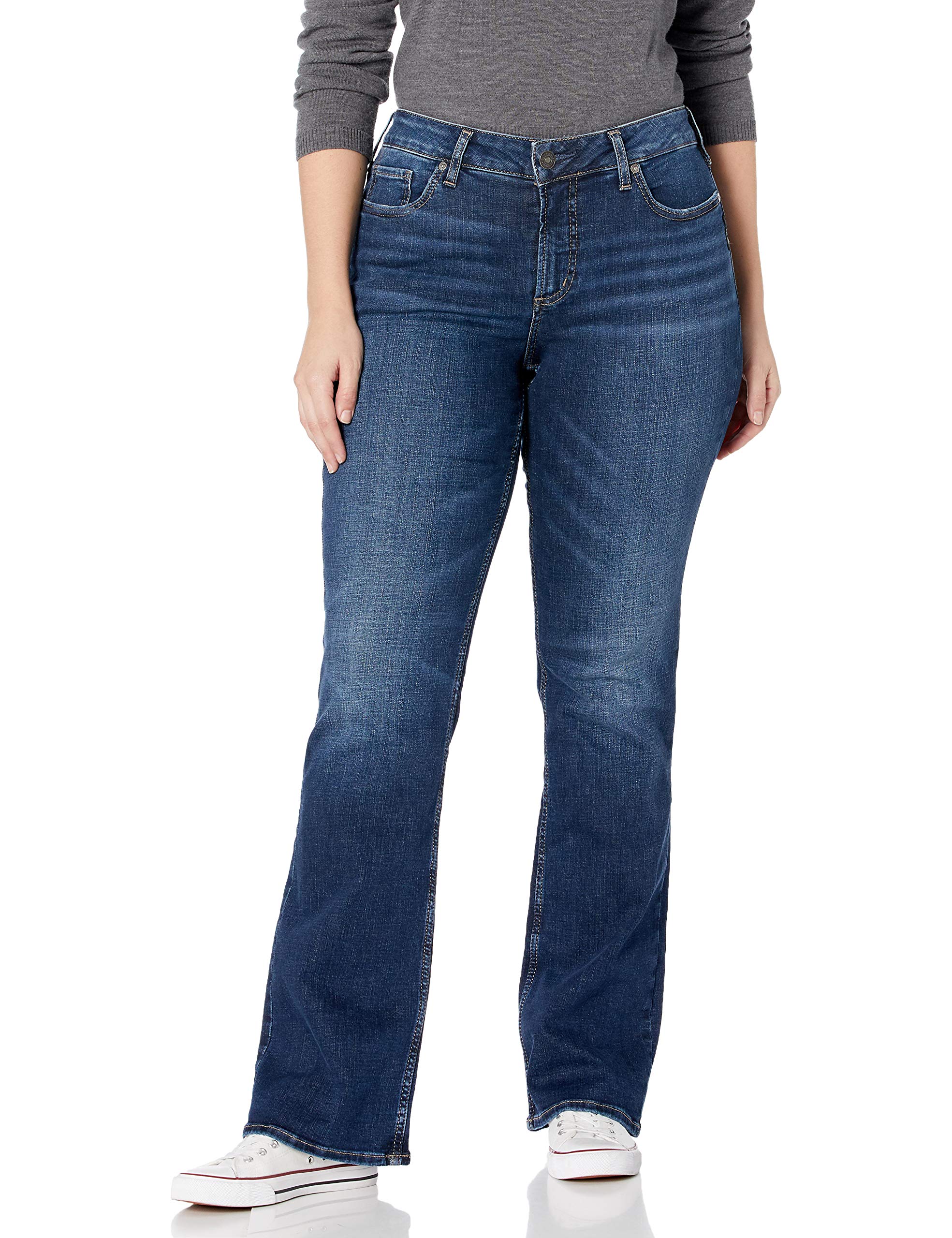 Silver Jeans Co. Women’s Plus Size Suki Mid Rise Curvy Fit Slim Bootcut Jeans, Vintage Dark Wash, 18 Plus Short