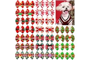 Mruq pet 80pcs Christmas Small Dog Hair Bows, Bulk Christmas Plaids Dog Bows with Rubber Bands, Mix Christmas Pattern Pet Puppy Dog Grooming Bows, Dog Bows for Yorkie Rabbit Cat Hair Accessories
