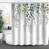 WELTRXE Shower Curtain 183x183cm Green Leaves Waterproof 12 Hooks