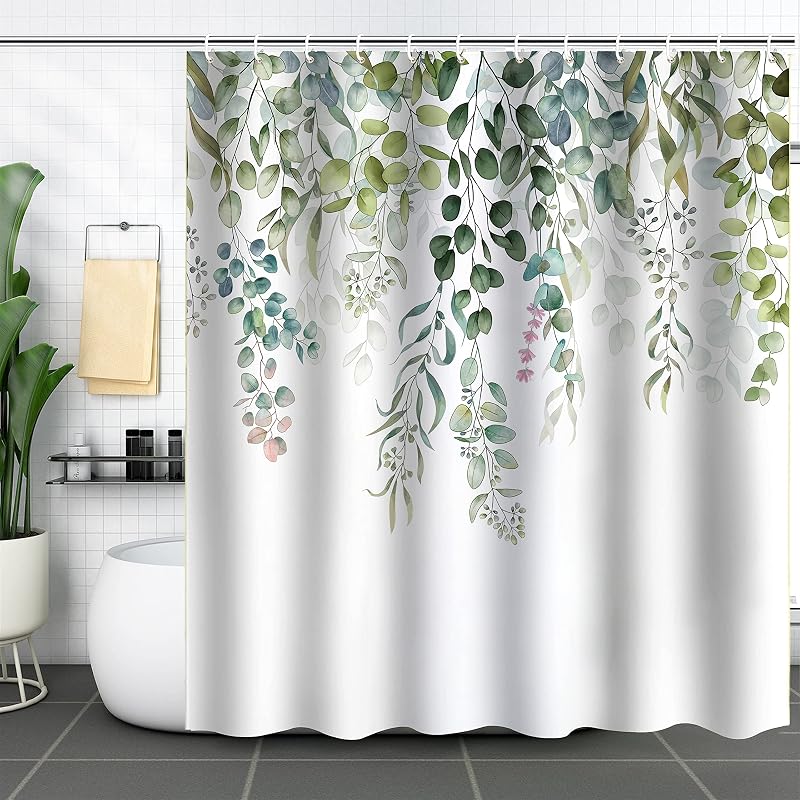 WELTRXE Shower Curtain 183x183cm Green Leaves Waterproof 12 Hooks