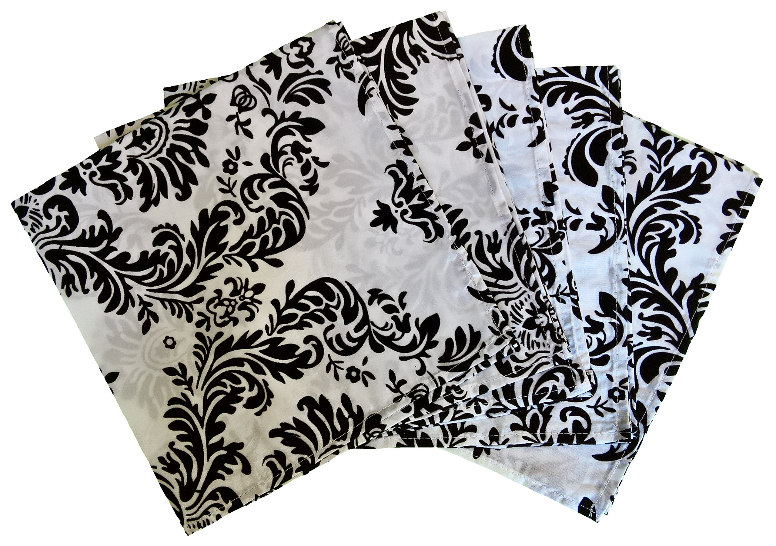 Goldstream Point 5 Pack Damask Flocking Napkins 20 x 20 Inches Black and White
