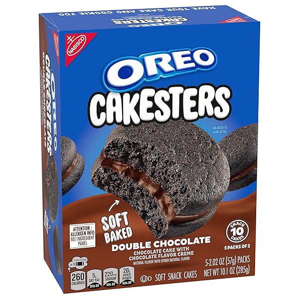 OREO CAKESTERS DOUBLE CHOCOLATE SOFT SNACK CAKES, 5-2.02 OZ SNACK PACKS