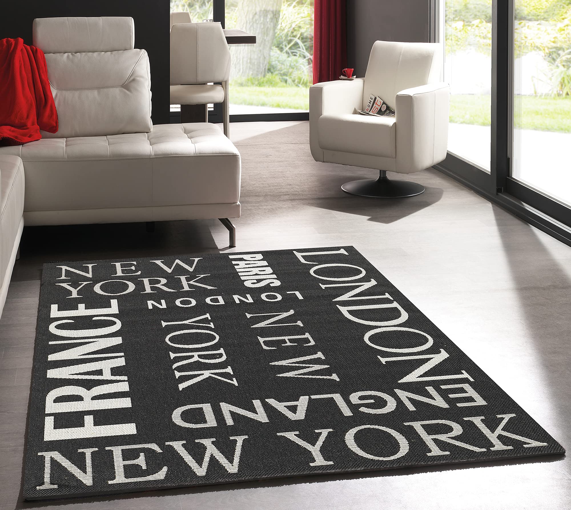 Mia's Teppiche Lara In- and Outdoor Rug, Flat Fabric, 80x200 cm, Black — image 1