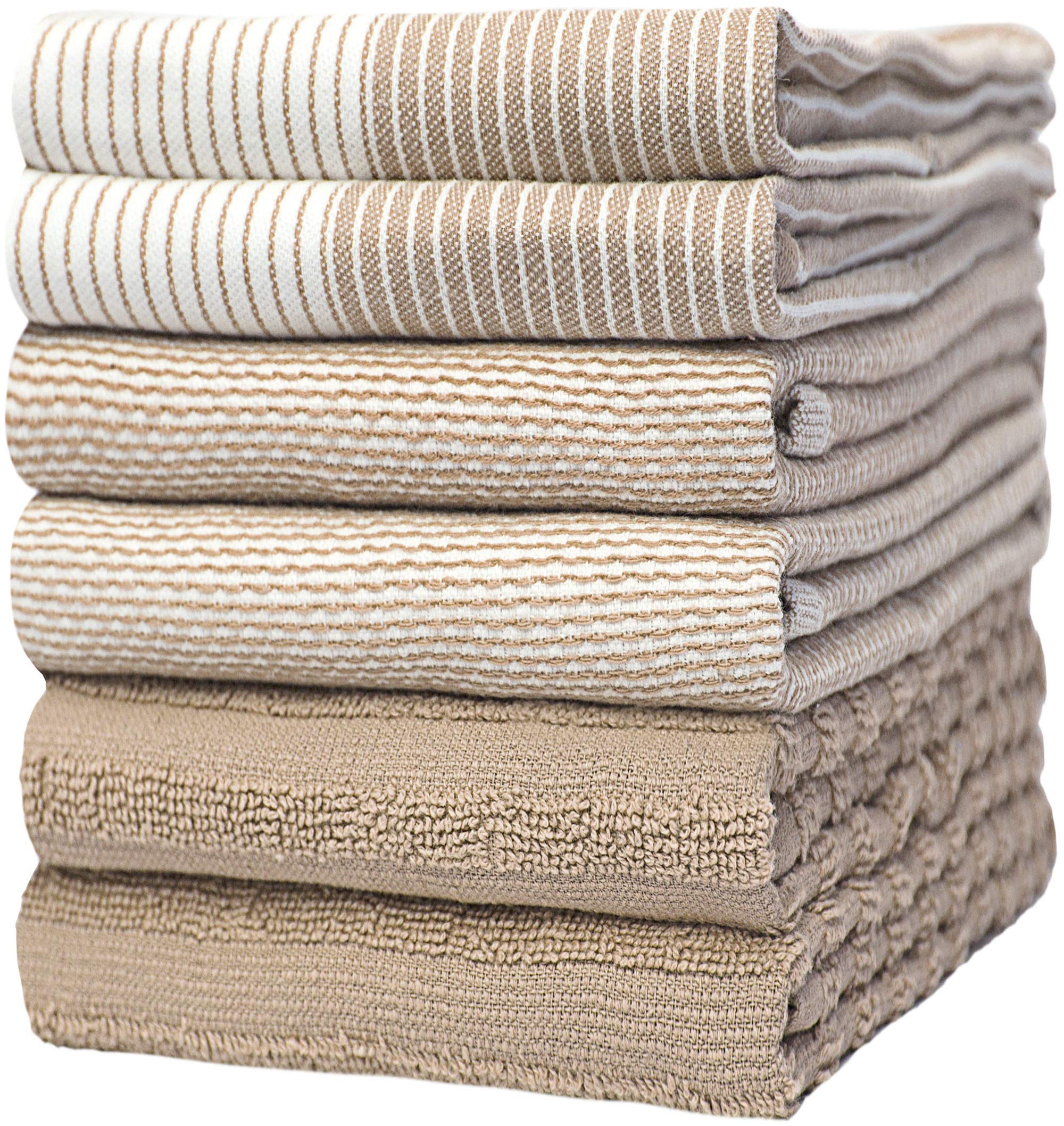 Photo 1 of Premium Kitchen Towels (20”x 28”, 6 Pack) | Large Cotton Kitchen Hand Towels | Flat & Terry Dish Towel | Highly Absorbent Tea Towels Set with Hanging Loop | Tan