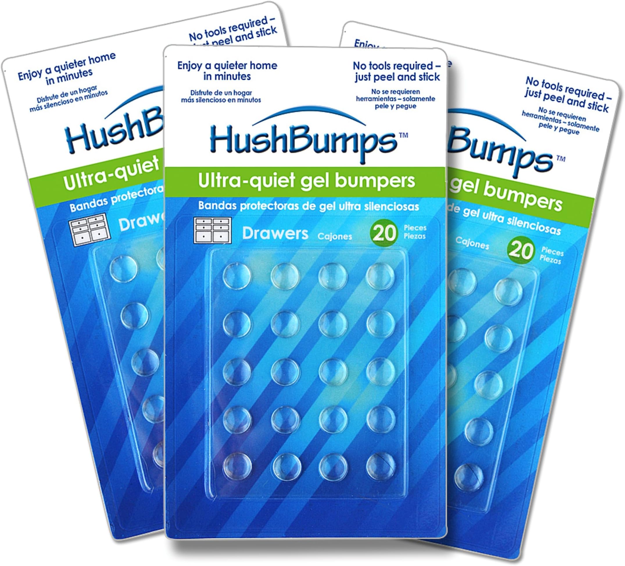 HushBumps Ultra-Quiet Bumpers for Small Drawers 3-Pack. Superior to Common Rubber Bumpers. Provides Quiet & Soft Close - 60 pcs.