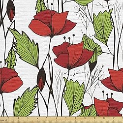 Ambesonne Floral Fabric by The Yard, Close up View