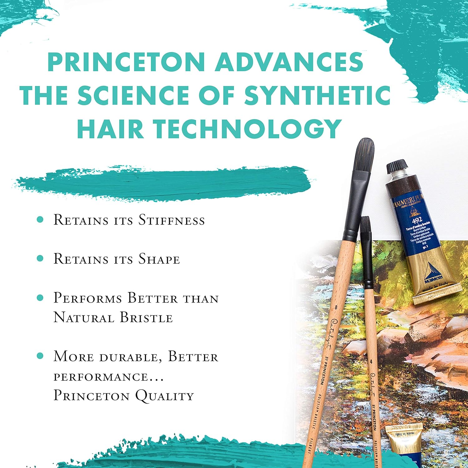 Princeton Catalyst, Series 6400, Long-Handle Synthetic Polytip Bristle Paint Brush, Short Filbert, 8