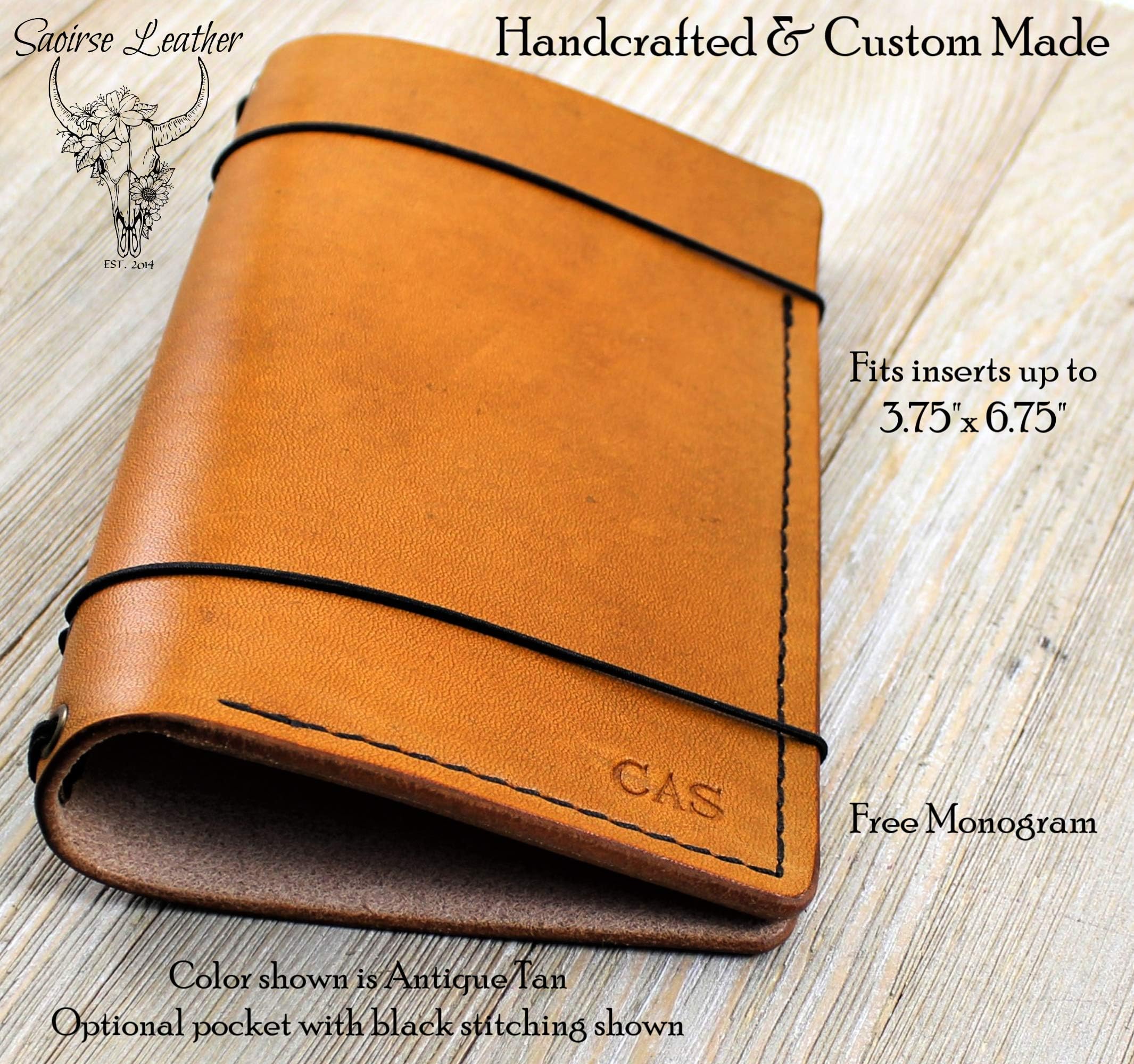 Custom Leather Traveler's Notebook/Fauxdori/Planner Cover with Pocket and Pen Sleeve (3.75" x 7") - FREE MONOGRAM