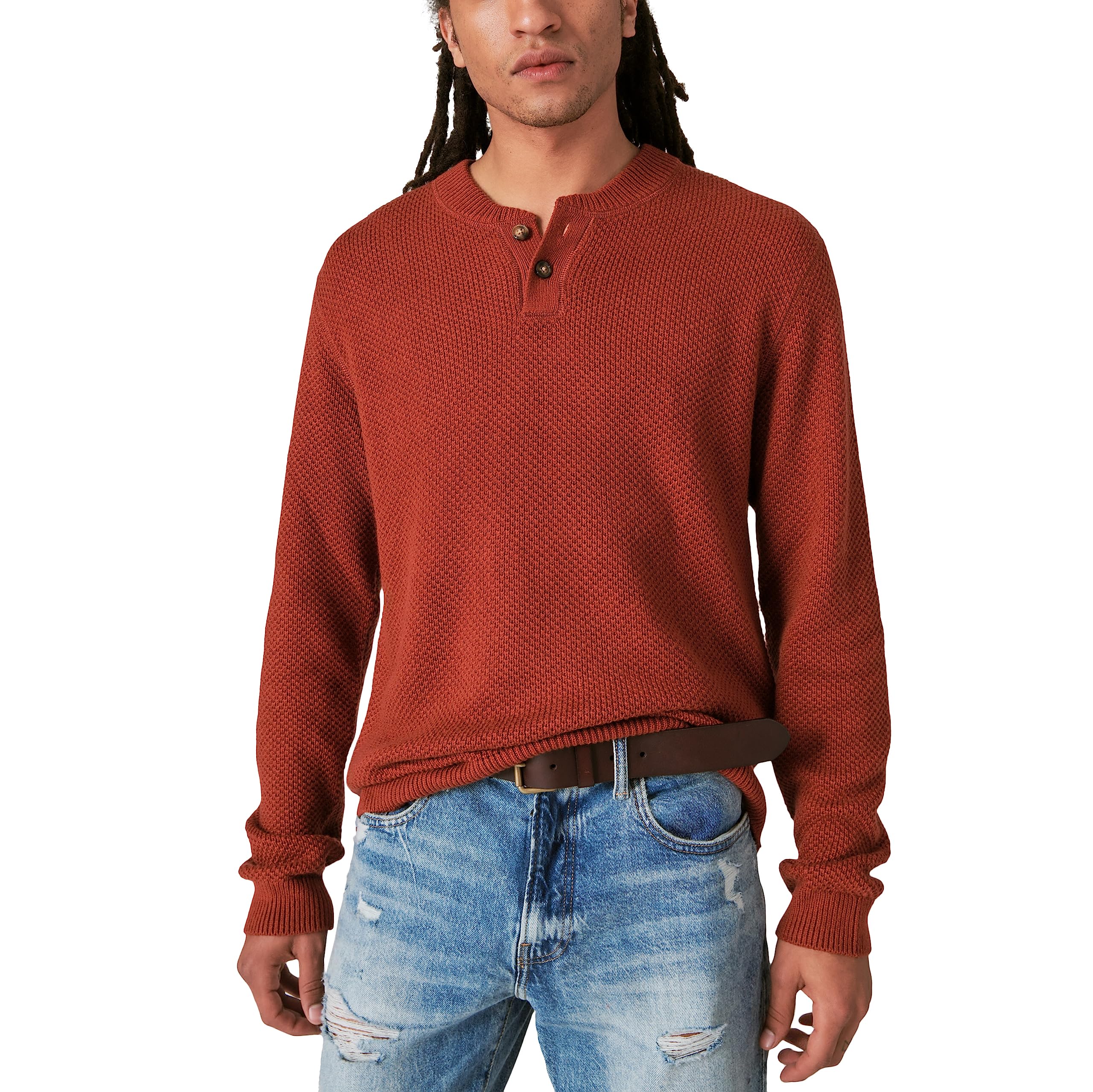Photo 1 of Lucky Brand Men's Cloud Soft Henley Sweater, Terra Cotta XL