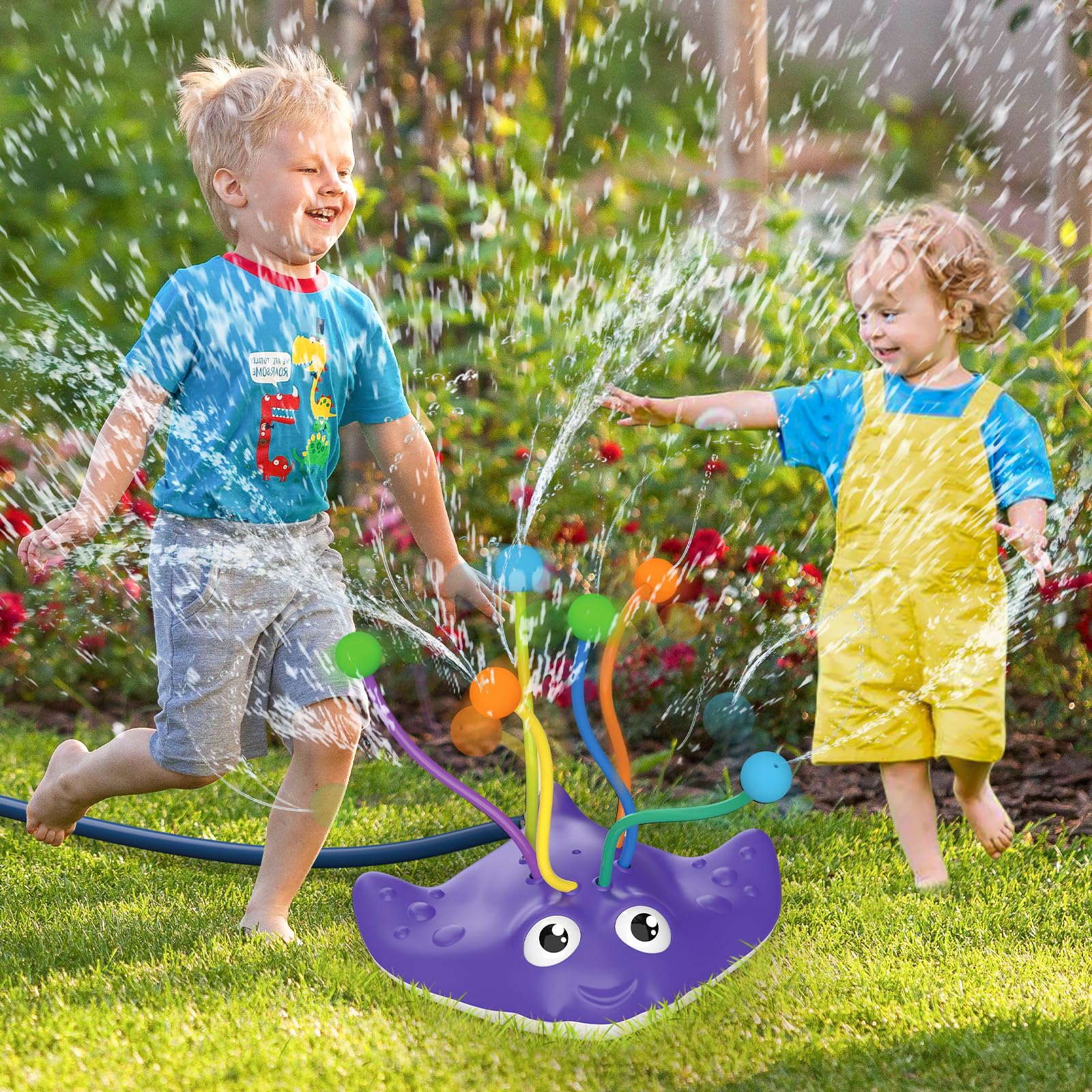 Photo 1 of 2-in-1 Water Sprinkler Toys for Kids and Aldult,Outdoor Garden Lawn Watering Toys with Water Tentacles,Attaches to Garden Hose,Summer Spray Water Fun Toys (Manta Ray)