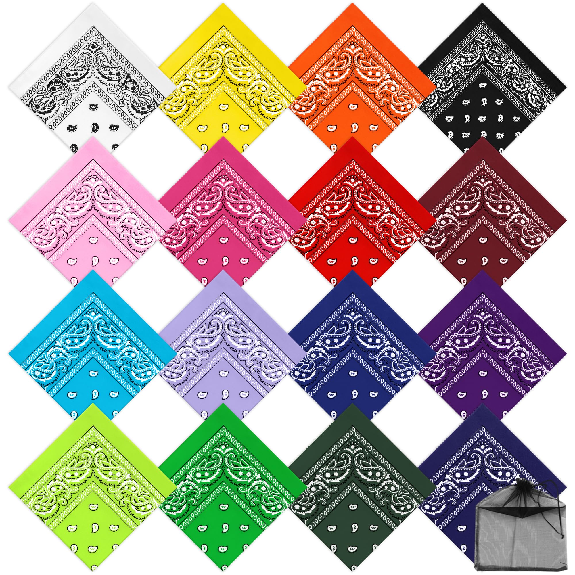 URATOT 16 Pieces Paisley Bandanas Cowboy Bandana Handkerchiefs Paisley Print Head Wrap Scarf, Assorted 16 Colors (Mixed 16 colors A)