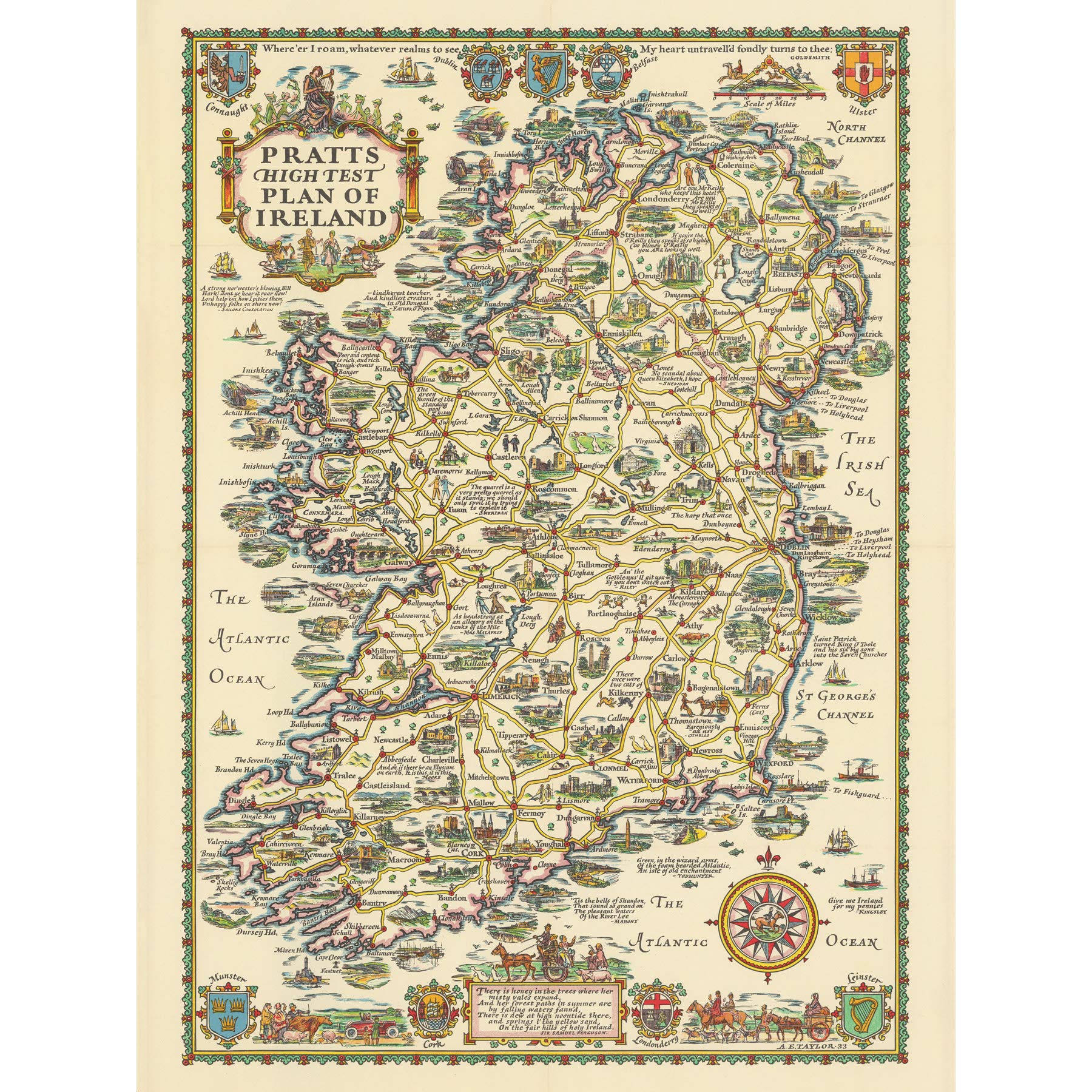Artery8 Map Taylor 1933 Pratts High Test Plan Ireland Large Wall Art Poster Print Thick Paper 18X24 Inch