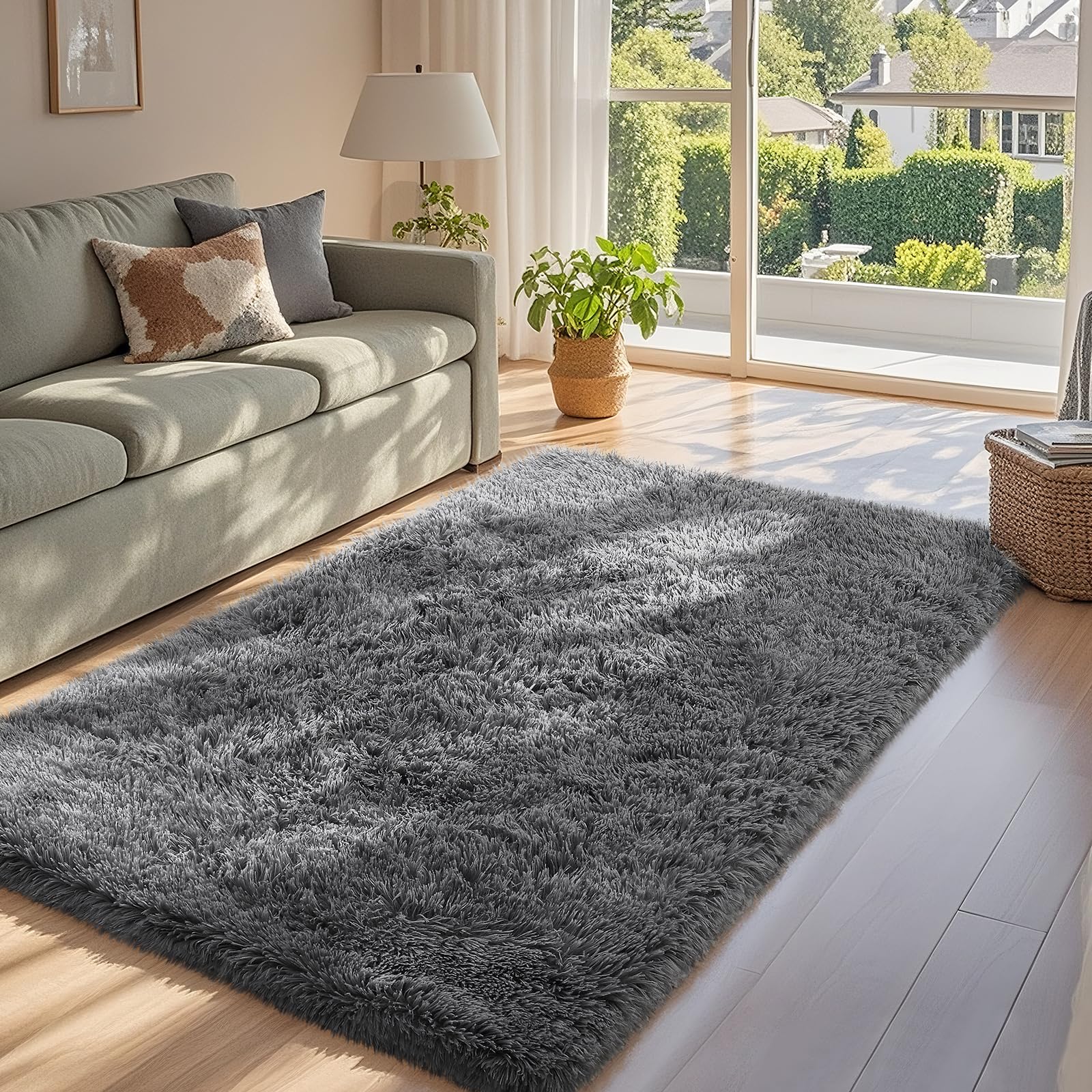Photo 1 of Ophanie 3x5 Rug, Bedside Preppy Dorm Area Rug, College Essentials Non Slip Grey Small Carpets for Bedroom, Anti Slip Fluffy Gray Living Room Rugs Home Decor Aesthetic, Nursery