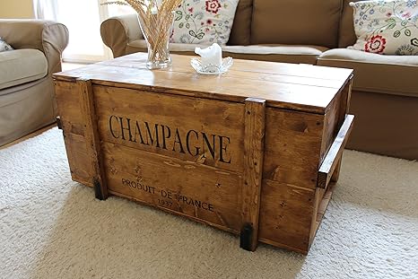 Uncle Joe´s Truhe Holzkiste Champagne, 98 x 55 x 46 cm, Holz, Hellbraun, Vintage, Shabby chic Couchtisch braun 98x55x46 cm
