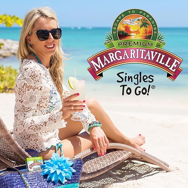 MARGARITAVILLE SINGLES TO GO WATER DRINK MIX, VARIETY PACK, INCLUDES 4 FLAVORS: CARIBBEAN FRUIT PUNCH, PINA COLADA, STRAWBERRY DAIQUIRI, AND MARGARITA,1 BOX (30 SINGLE SERVINGS)