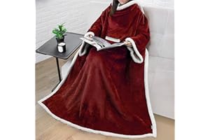 PAVILIA Sherpa Fleece Blanket with Sleeves Women Men Adult, Wearable Blanket Warm Soft Plush Thick, Hug Sleep Pod Snuggle Pocket Sleeved TV Throw Wrap, Cozy Ideas Mom Wife, Dark Red