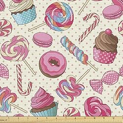 Ambesonne Candy Cane Fabric by The Yard, Yummy