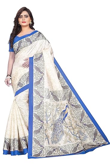 Womens Khadi Silk Peacock Printed Saree (feather-print)