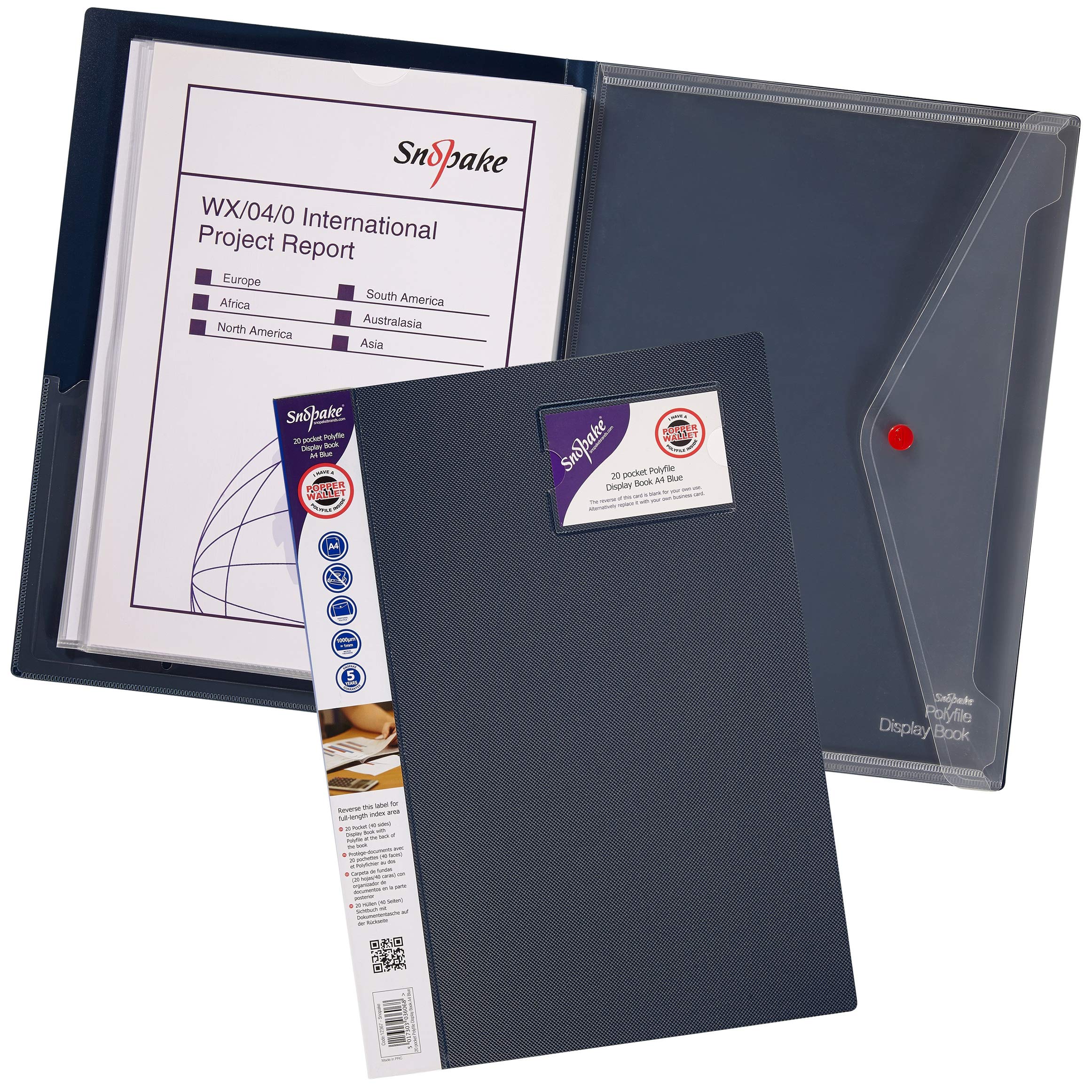 Snopake A4 Polyfile Display Book 20 Pockets – Blue [Pack of 5] Ref: 12367