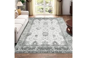 BRICHOEE Vintage Machine Washable Area Rug 5x7 Grey/Multi Low-Pile Indoor Floral Print Carpet Non Slip Printed Persian Boho Rug for Living Room