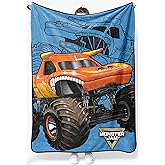 Jay Franco Kids Plush Throw Blanket – Soft & Comfy Throw for Couch or Bed – Cozy Home Décor for Living Room & Bedroom, Blue - Monster Jam, 46x60 - Throw Blanket
