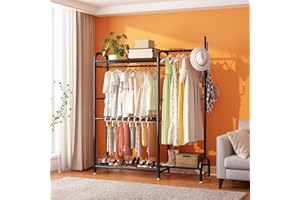 erosoei Portable Closet Wardrobe Clothes Garment Rack with Shelves for Hanging Clothes Rods，Free Standing Closet Shelf Organizers and Storage System，72.83 * 61.42 * 14.57Inches