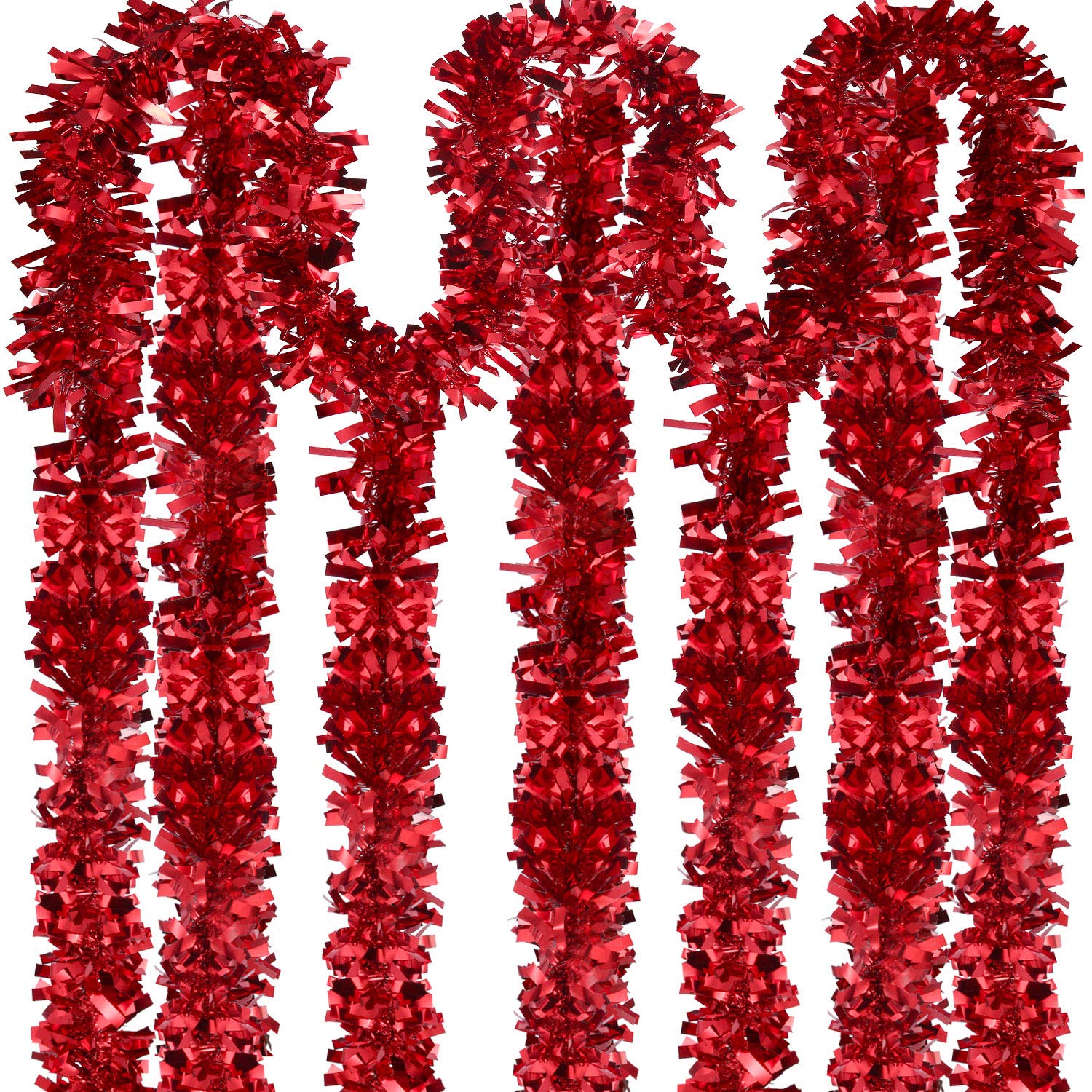 6 Pieces Christmas Tinsel 39.4 Feet Metallic Garland Sparkling Hanging Decoration for Christmas Tree Wreath Wedding Party Supplies (Red)