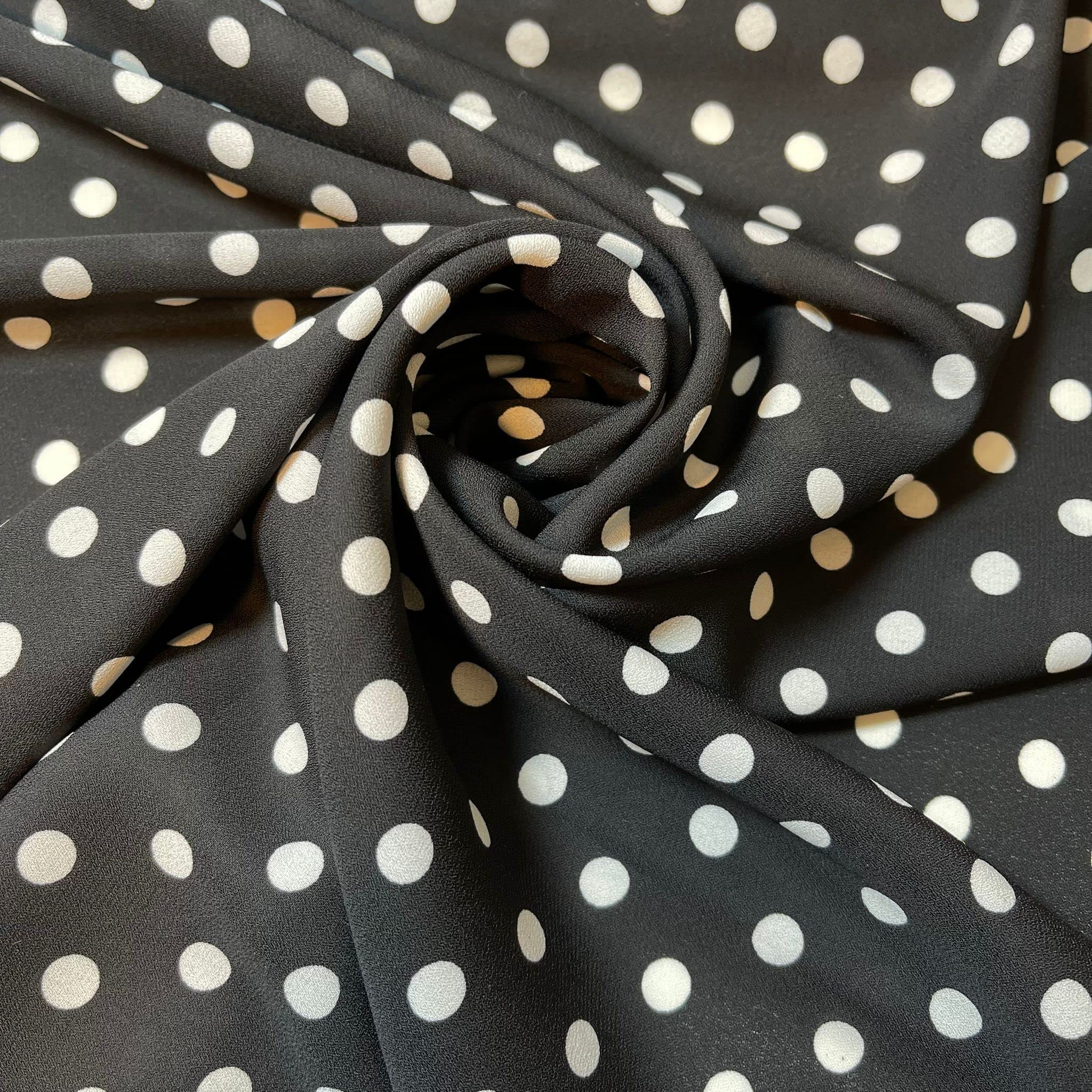 Polka Dot Collection Silky Crepe Fabric Sewing Craft Spots 58" (Pre Cut 1 Meter) (Black #2)