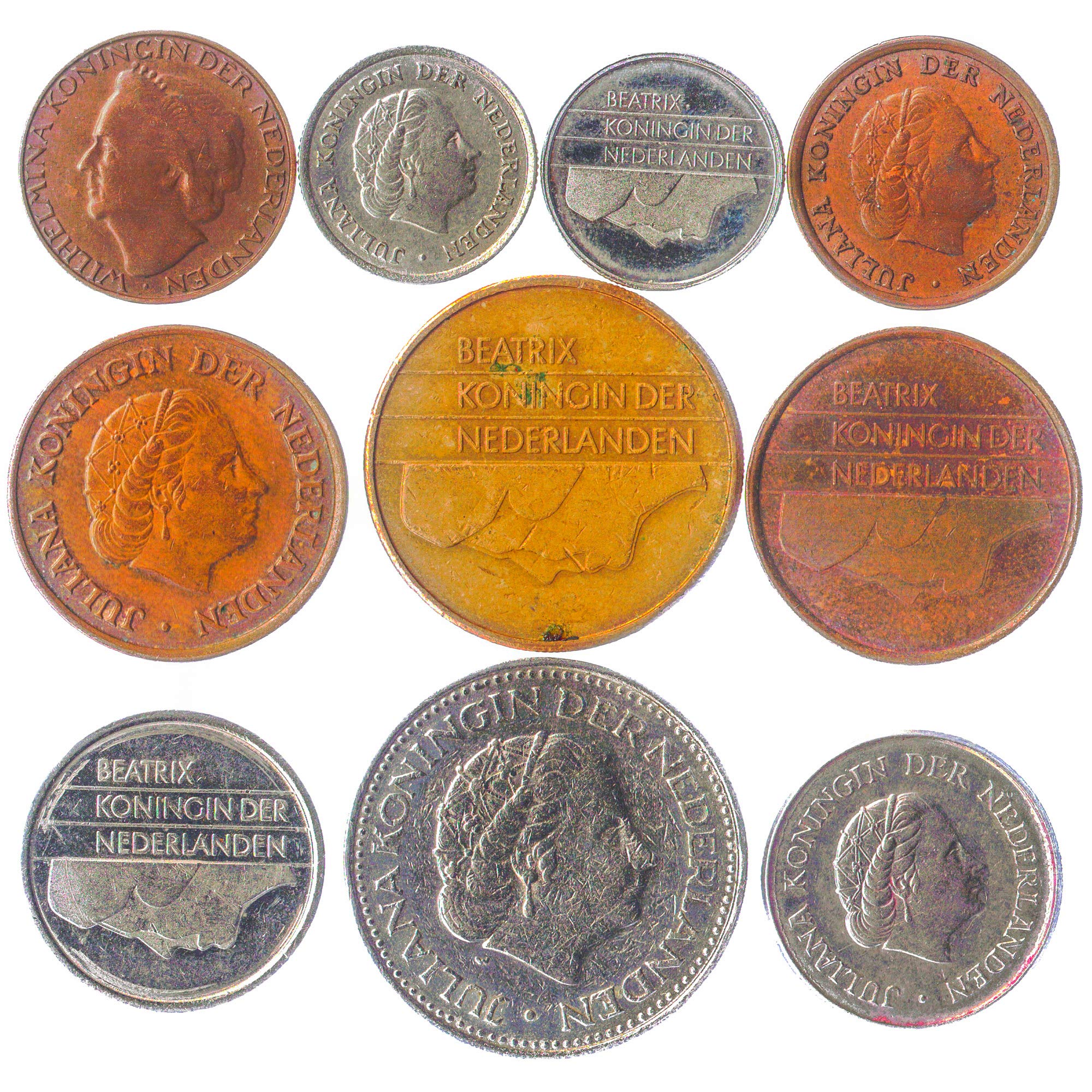 10 OLD COINS FROM Netherlands. 10 collectible Coins, Dutch Cents Gulden Period 1949-2001 Pre-Euro Currency. PERFECT CHOICE FOR YOUR COIN BANK, COIN HOLDERS AND COIN ALBUM