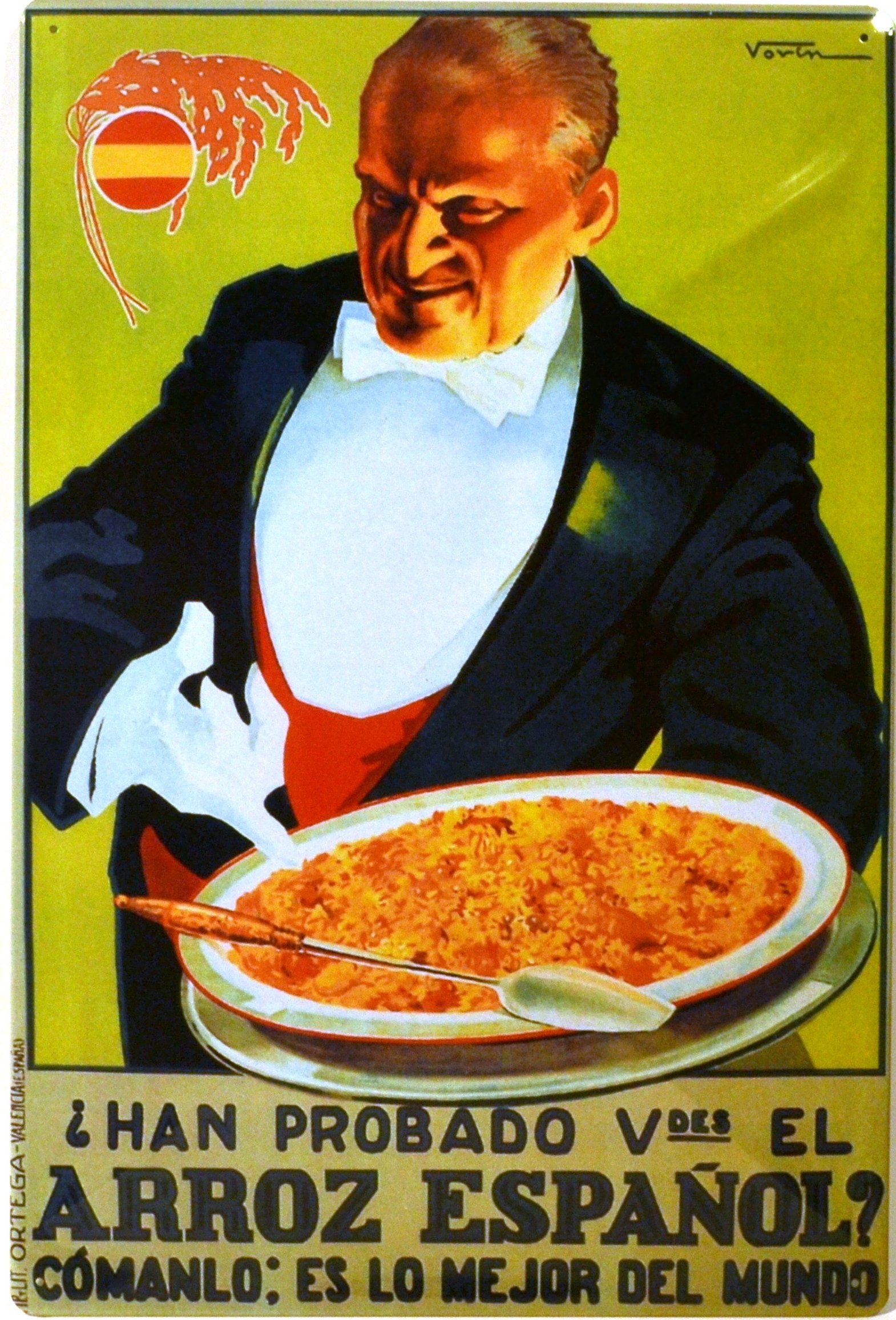 ART ESCUDELLERS Tin poster sign, with retro vintage design from Catalunya/Spain. Tin sign. 19,68" X 13,19" (PAELLA ARROZ ESPAÑOL) — image 1