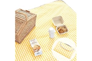 Beyond Thursday ESLA Cute Gingham Picnic Blanket, Waterproof Foldable, in Large 80x60in and Extra Large 80x80in, Portable Compact Beach Blanket, Oversized XL Outdoor Mat, Tan Gingham