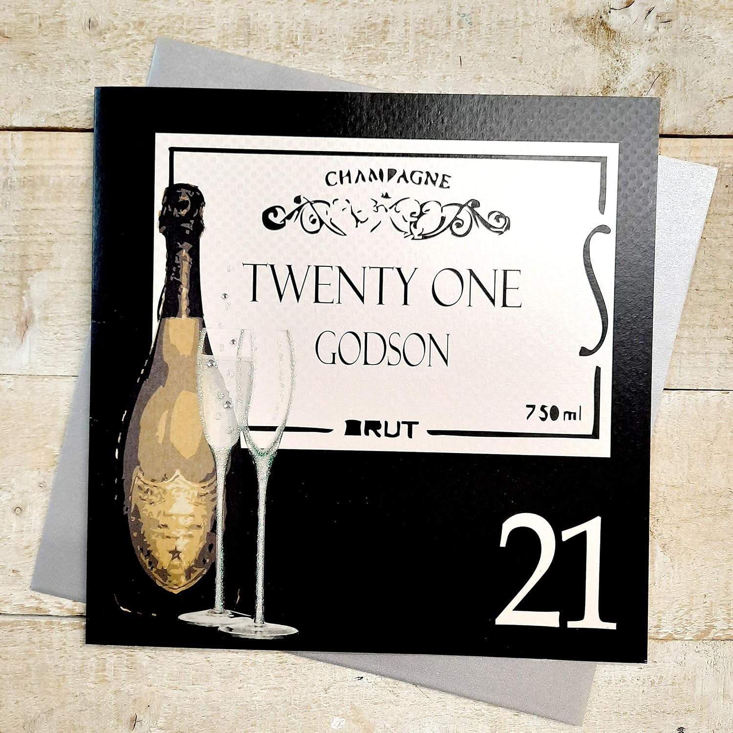 White Cotton Cards XBA21GOS Large Twenty One Godson Handmade 21st Birthday Card, 22cm x 22cm