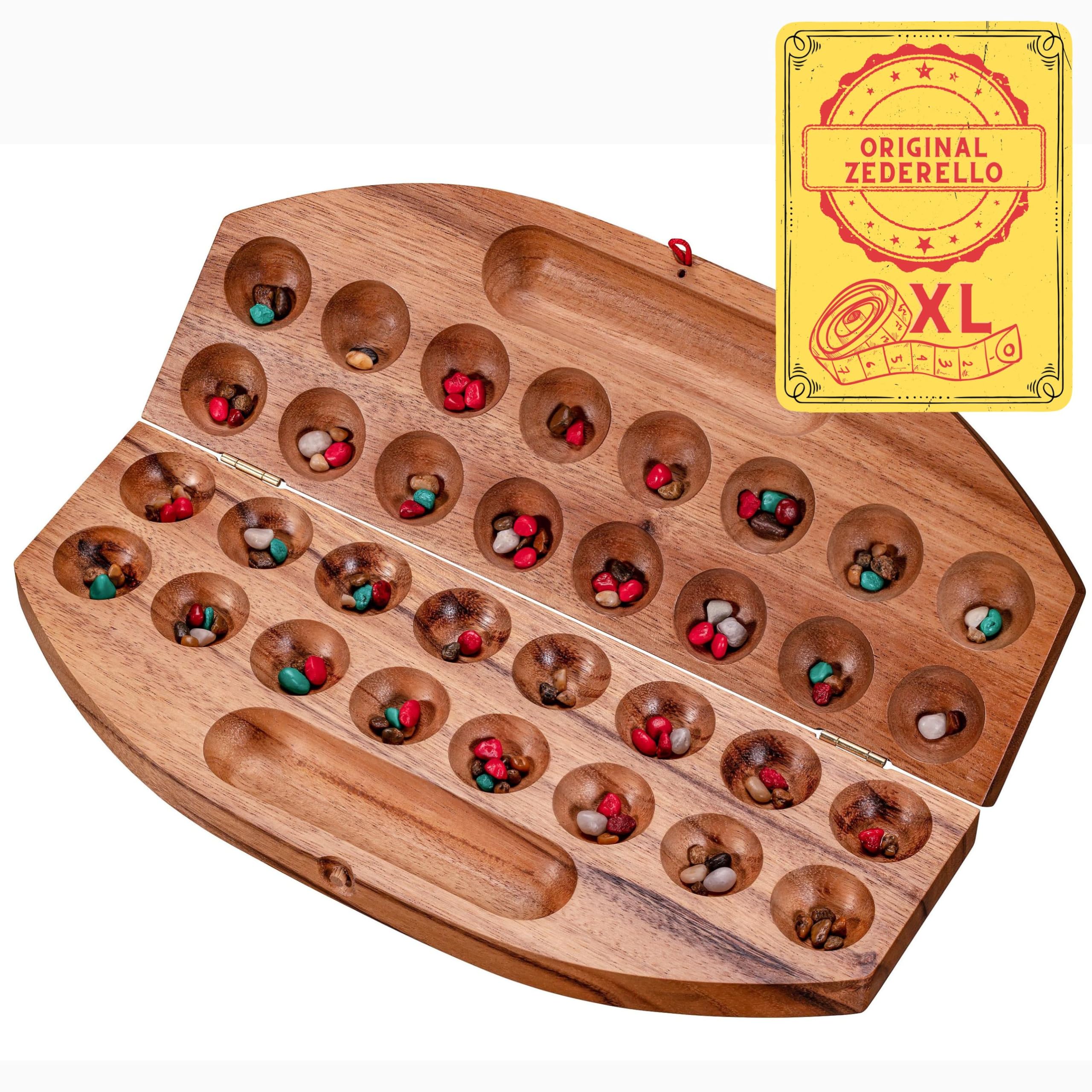 Zederello Hus Bao Mancala Folding Strategy Game Made of Wood Kalaha Bean Game with Board and Stones
