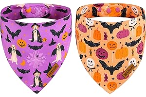 THLOH Halloween Dog Bandanas - 2 Pack Purple Dog Bandana with Snap Button | Reversible Pet Scarf for Boy & Girl | Premium Durable Fabric | Holiday Bandana for Large and Extra Large Dogs (X-Large)