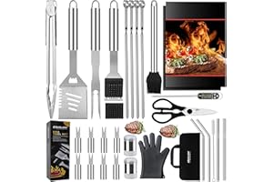 Grilljoy 31PC BBQ Grill Accessories Set, Heavy Duty BBQ Tools Set for Men & Women Gift, Grill Utensils kit with Scissors, Grilling Accessories with Storage Bag for Smoker, Camping Barbecue