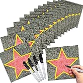 100 Sheets Movie Walk Star Stickers Red Carpet Stickers with Black Marker Movie Theme Party Decorations Set Boulevard Star for Red Carpet Party Night Decorations