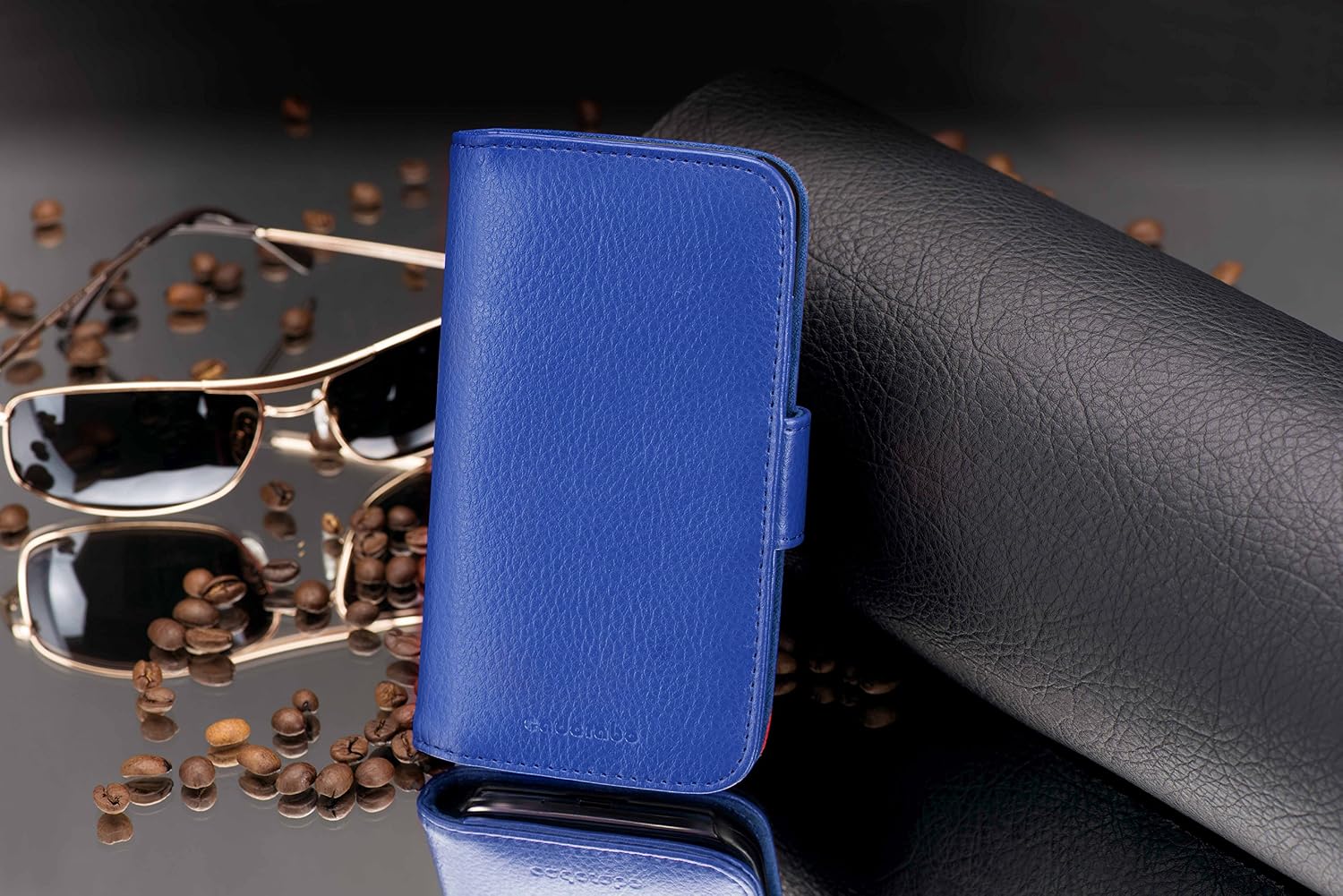 Cadorabo Book Case works with HTC DESIRE 300 in NAVY BLUE - with Stand Function and Card Slot made of Structured Faux Leather - Wallet Etui Cover Pouch PU Leather Flip - Image 5