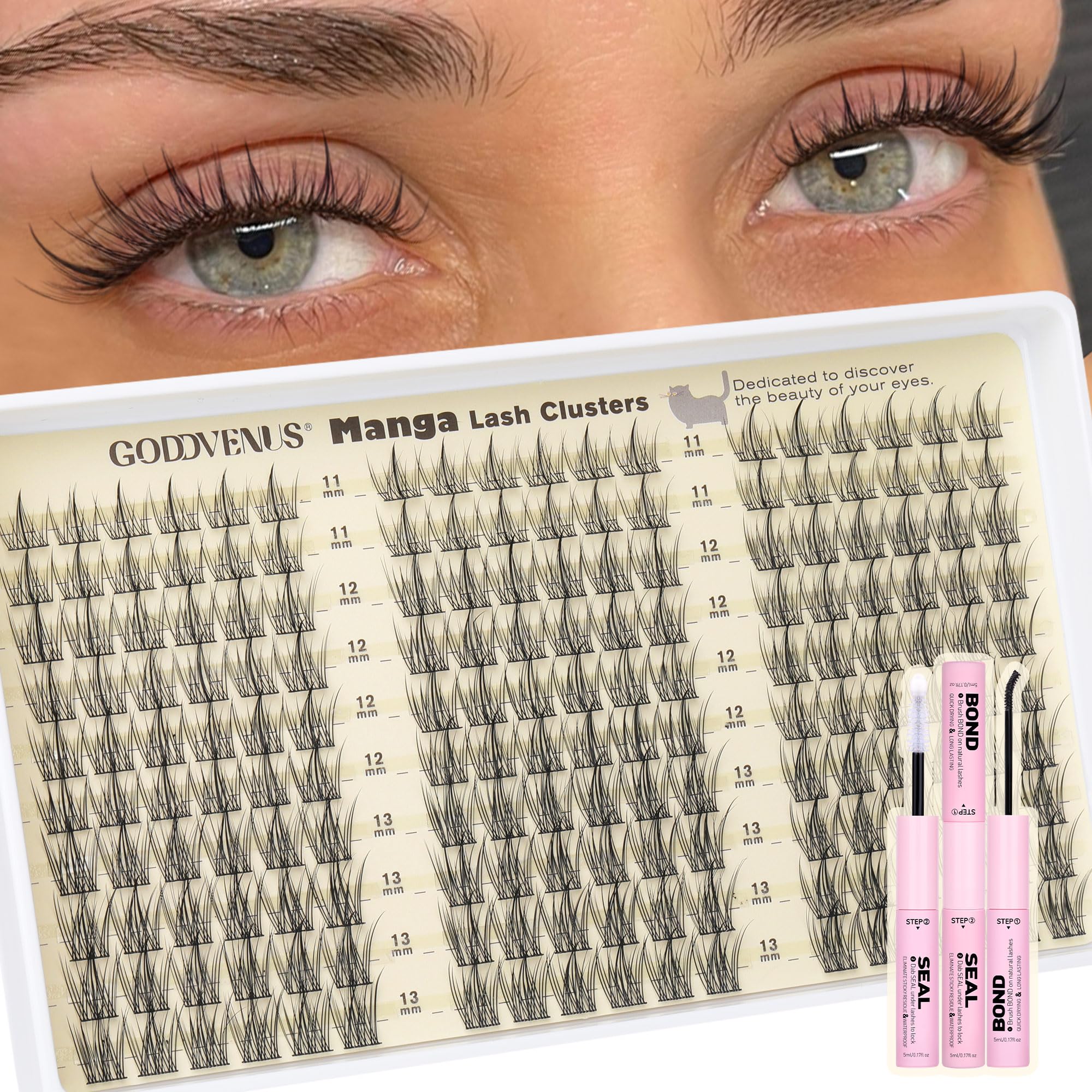 Photo 1 of Goddvenus Natural Lash Clusters Kit Wispy Manga Eyelash Clusters Fairy Lash Extension Kit C Curl Cluster Eyelashes Extensions Kit (No Tweezers)