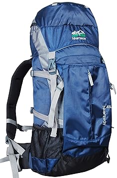 Hikers way 45 Ltrs Navy Blue Internal Frame Rucksack Backpacks Travel Bag Hiking Bag Camping Bag Trekking Bags with Waterproof Compartment (HW-4501NavyBlue)