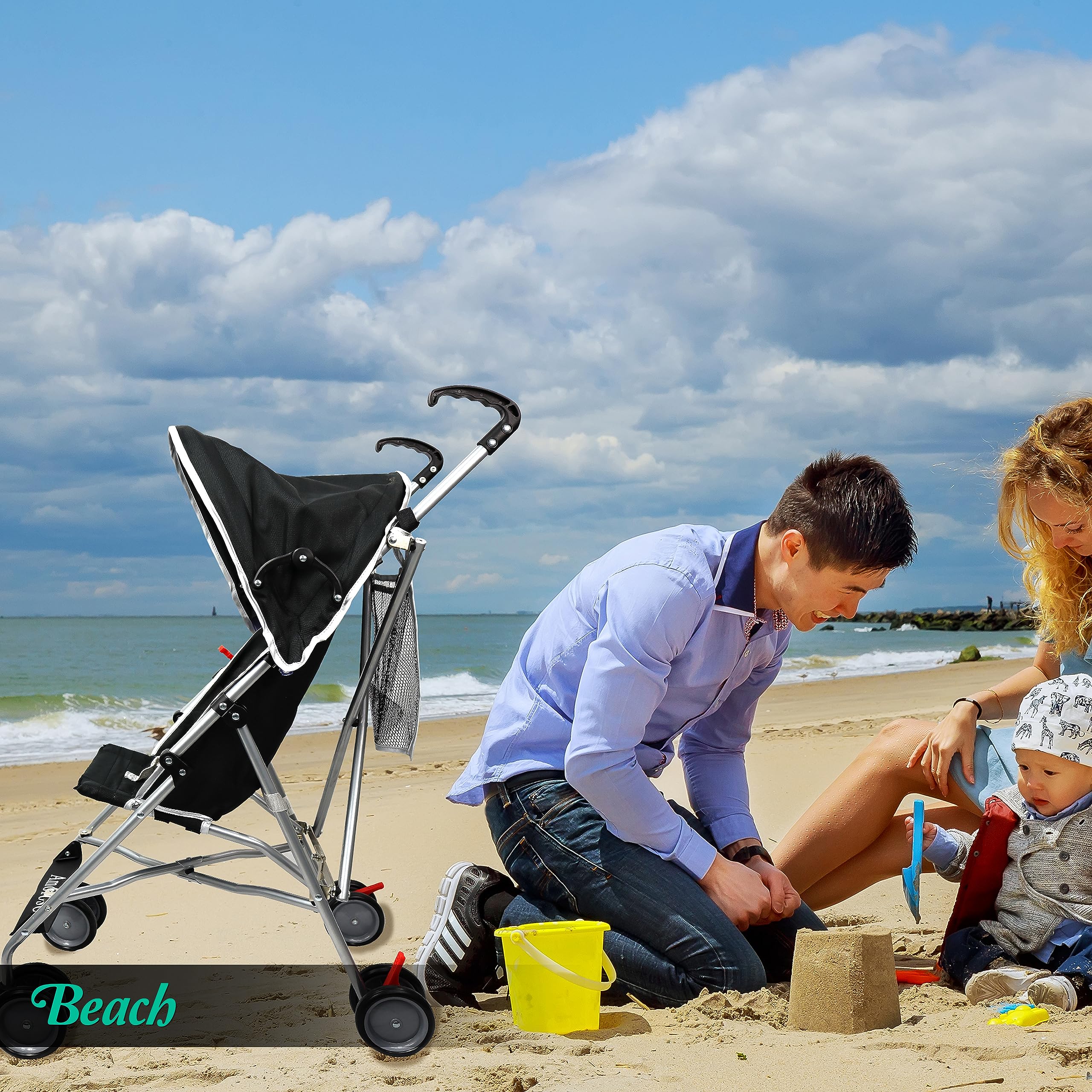 AmorosO Single Umbrella Stroller | Lightweight, Travel-Ready Stroller with EVA Wheels & Sun Protection | Black/White