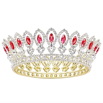 Coucoland Konigin Krone Braut Hochzeit Kristall Diadem Prinzessin Geburtstagskrone Strass Tiara Festzug Damen Fasching Kostum Haare Accessoires Rot Amazon De Beauty