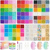 4mm Glass Seed Beads Friendship Bracelet Kit, 15500pcs 96 Colors 6/0 Small Beads for Bracelet Making Kit Waist Bead with String Cords Charms Letter Beads for DIY Jewelry Making Crafts Kits