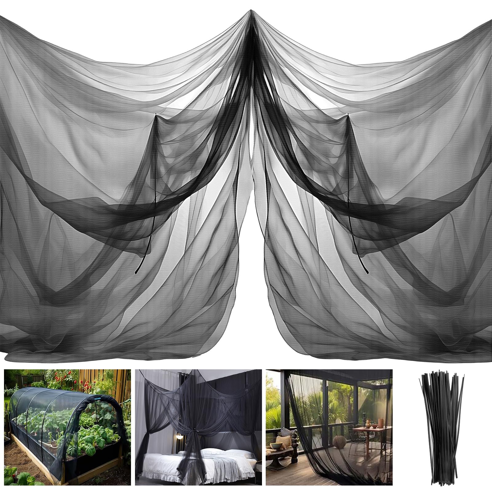 Insect Netting, Fine Garden Mesh Netting with 50pcs Ties, Butterfly Net 9.8 x 13.1ft, Bird Barrier Net for Plant Fruits Flowers Crops Greenhouse Protection