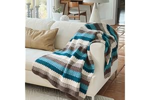 Mary Maxim Crochet Blanket Kit 45" x 54" Colorful Blanket, Includes Maximum Value Soft Acrylic Yarn and Pattern, Nancy's Cozy
