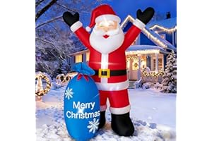 LOVTILAK 8Ft Christmas Decorations Outdoor Inflatables Giant Santa Claus Carrying a Blue Bag, Blow Up Built-in LED Lights for Party Outdoor Garden Indoor Yard Lawn
