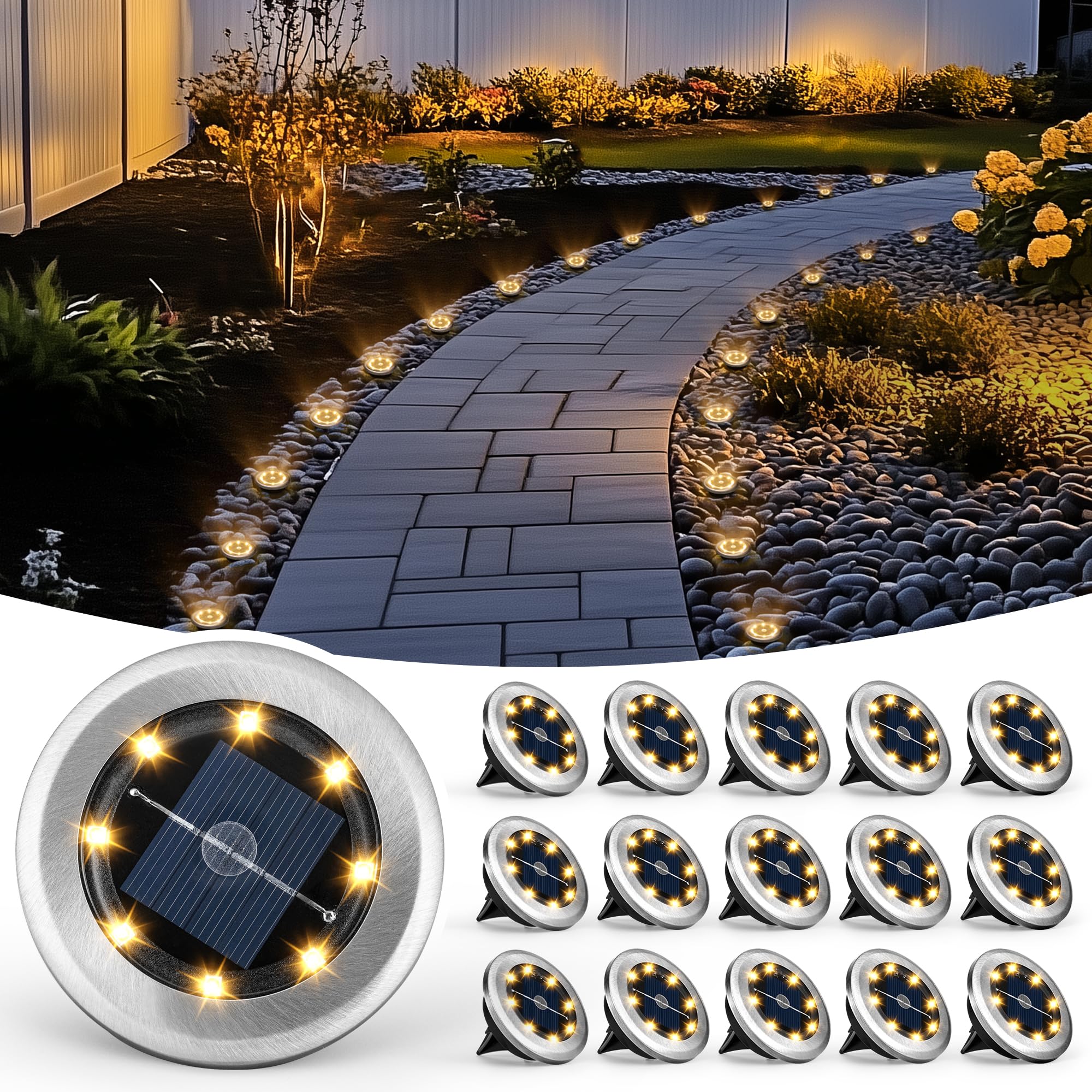 PATIOWIN Mini Solar Ground Lights, 16 Pack Solar